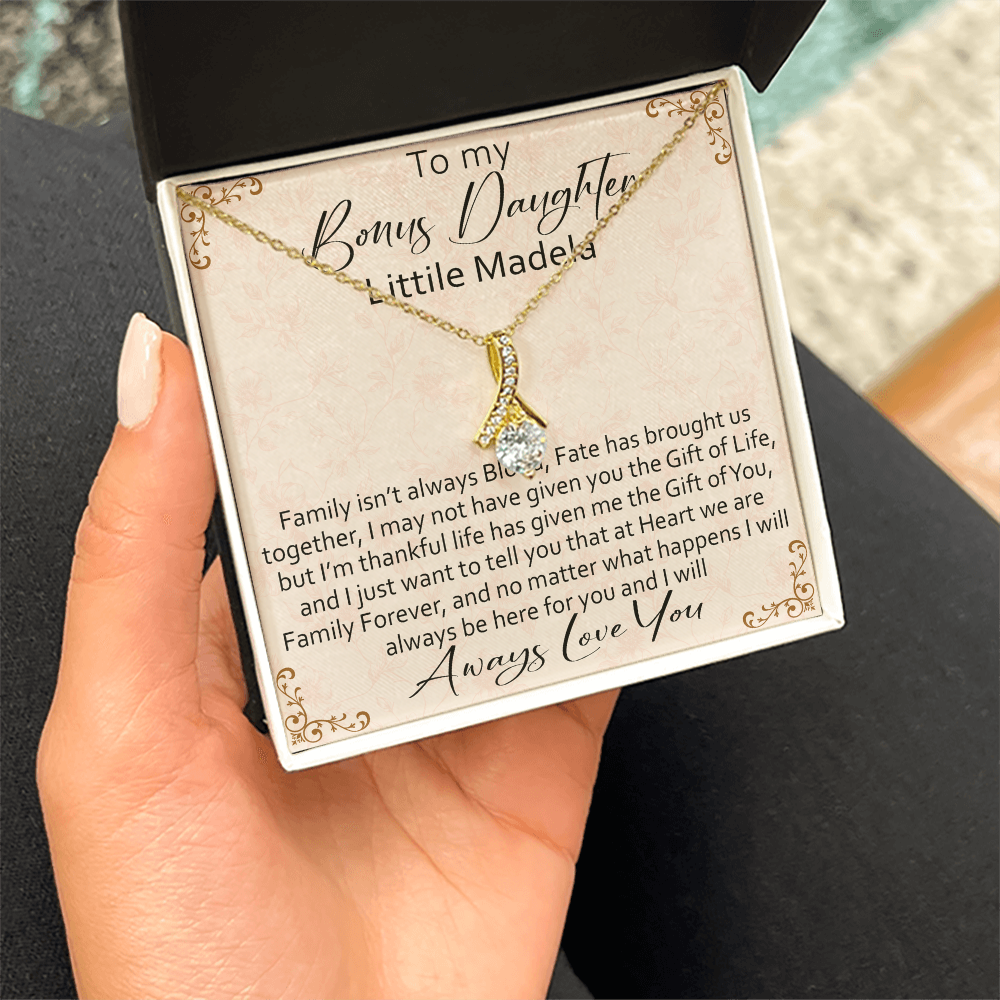 To My Bonus Daughter Personalized Alluring Necklace, Custom your Name for Birthday, Back to School, Christmas or any Special Occasion.