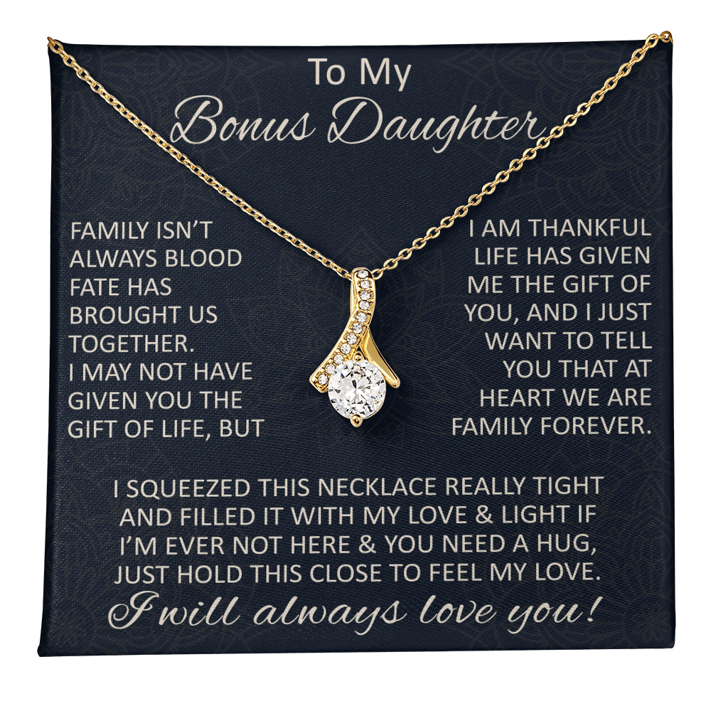Love Gift for Bonus Daughter - Alluring Beauty Necklace from Step Mom Step Dad for Birthday Christmas or any Special Occasion.