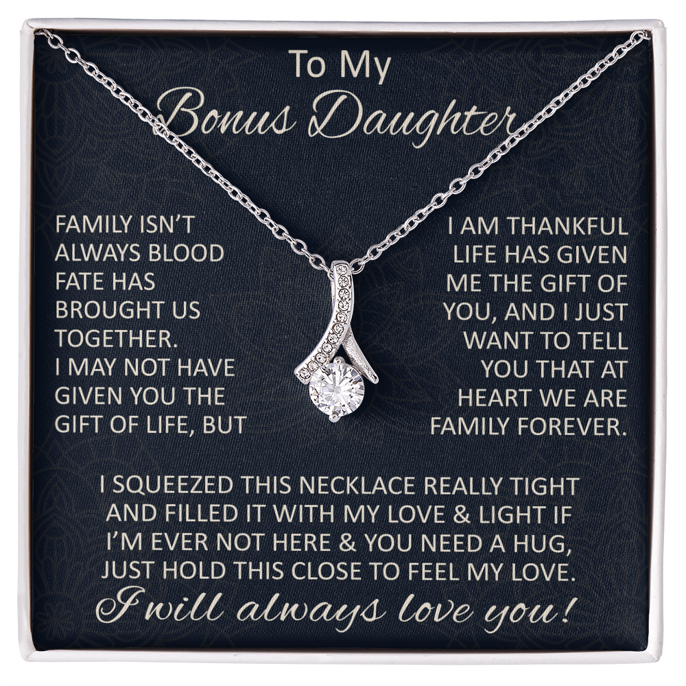 Love Gift for Bonus Daughter - Alluring Beauty Necklace from Step Mom Step Dad for Birthday Christmas or any Special Occasion.