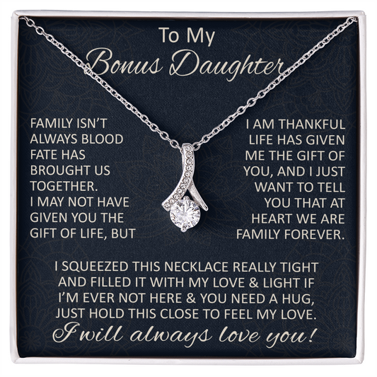 Love Gift for Bonus Daughter - Alluring Beauty Necklace from Step Mom Step Dad for Birthday Christmas or any Special Occasion.