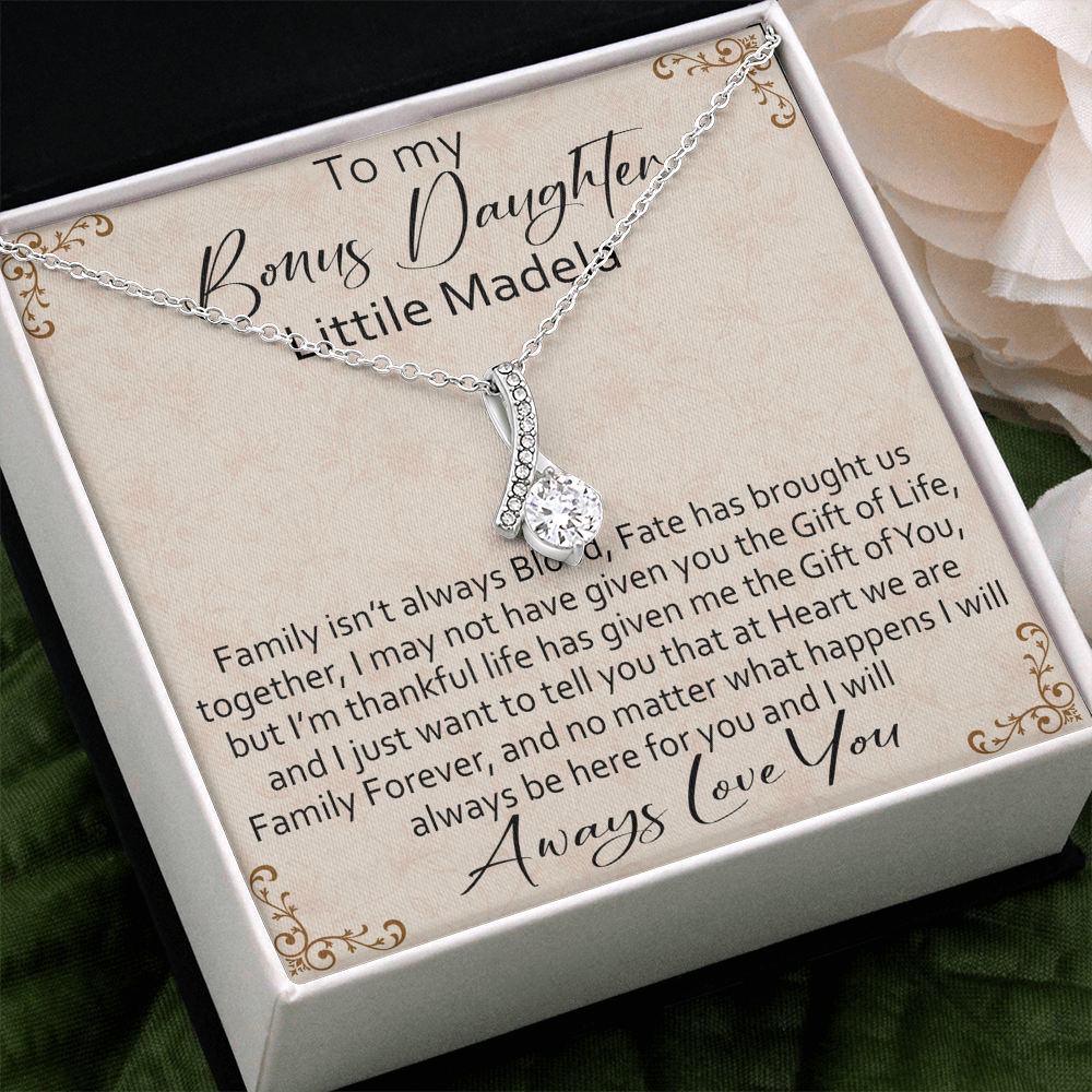 To My Bonus Daughter Personalized Alluring Necklace, Custom your Name for Birthday, Back to School, Christmas or any Special Occasion.