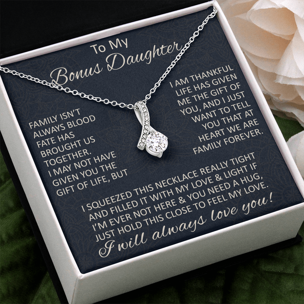 Love Gift for Bonus Daughter - Alluring Beauty Necklace from Step Mom Step Dad for Birthday Christmas or any Special Occasion.