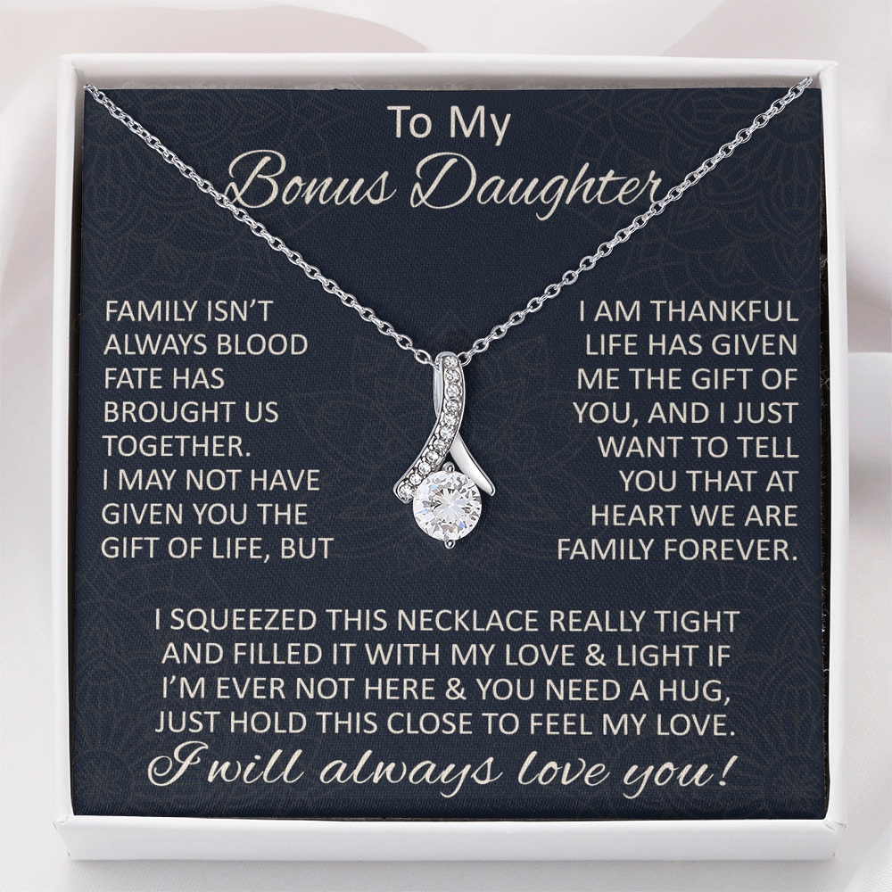 Love Gift for Bonus Daughter - Alluring Beauty Necklace from Step Mom Step Dad for Birthday Christmas or any Special Occasion.