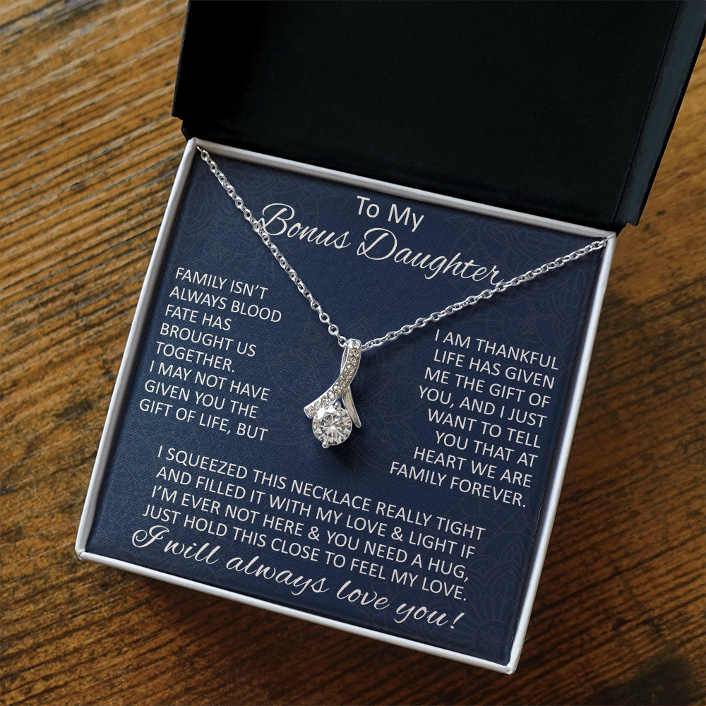 Love Gift for Bonus Daughter - Alluring Beauty Necklace from Step Mom Step Dad for Birthday Christmas or any Special Occasion.