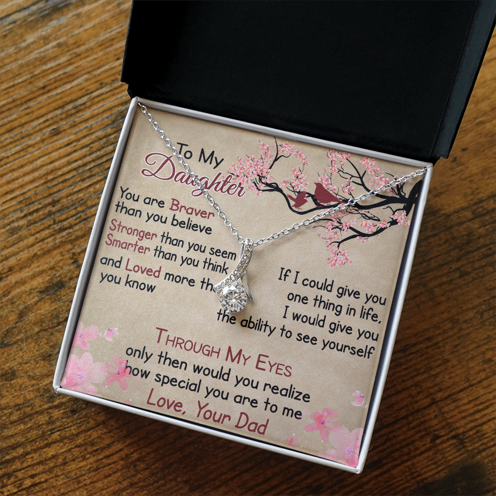 To My Daughter Gift from Dad - Alluring Ribbon Necklace for Your Princess, Little Girl Present
