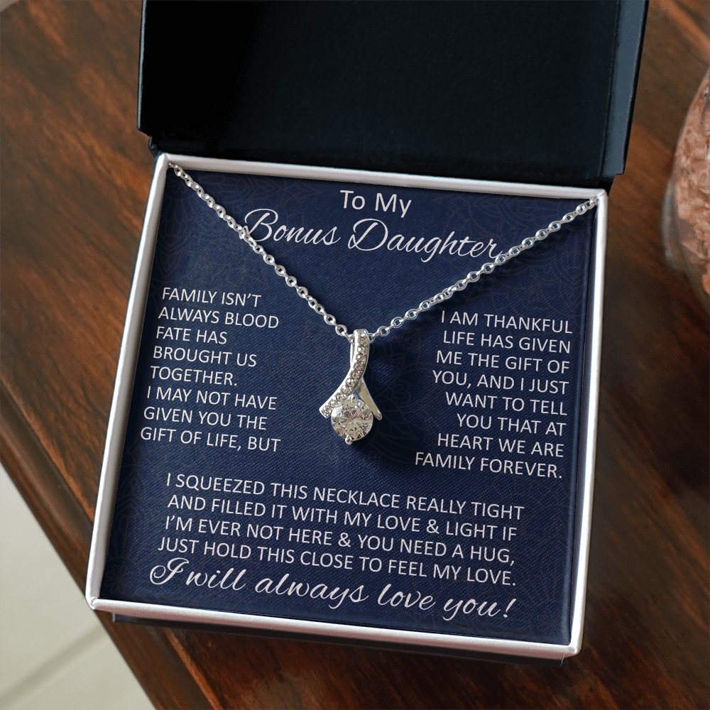 Love Gift for Bonus Daughter - Alluring Beauty Necklace from Step Mom Step Dad for Birthday Christmas or any Special Occasion.