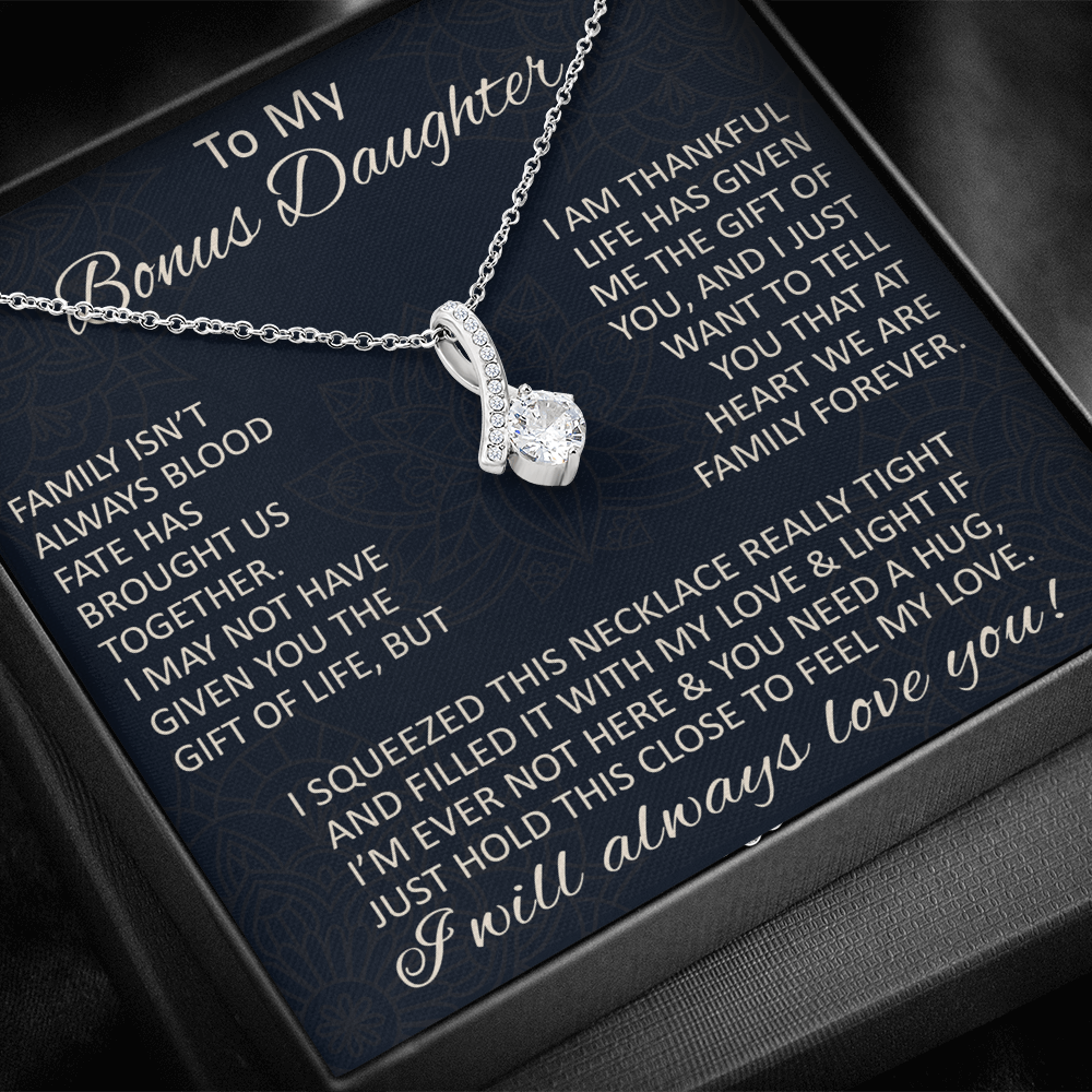 Love Gift for Bonus Daughter - Alluring Beauty Necklace from Step Mom Step Dad for Birthday Christmas or any Special Occasion.