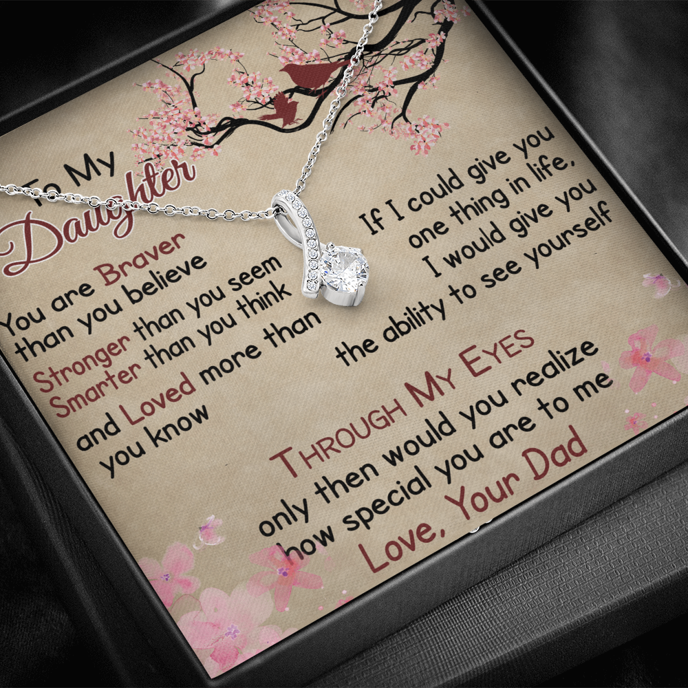 To My Daughter Gift from Dad - Alluring Ribbon Necklace for Your Princess, Little Girl Present