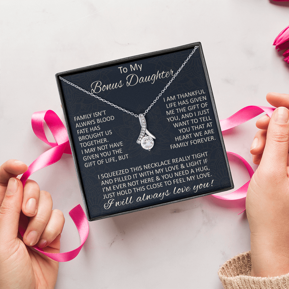 Love Gift for Bonus Daughter - Alluring Beauty Necklace from Step Mom Step Dad for Birthday Christmas or any Special Occasion.