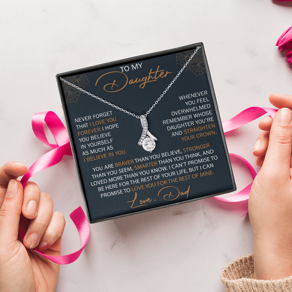 Proud Dad to Daughter Alluring Beauty Necklace - Unique Gift for Your Little Girl at Birthday, Christmas, Back to School, Graduation or any Special Occasion