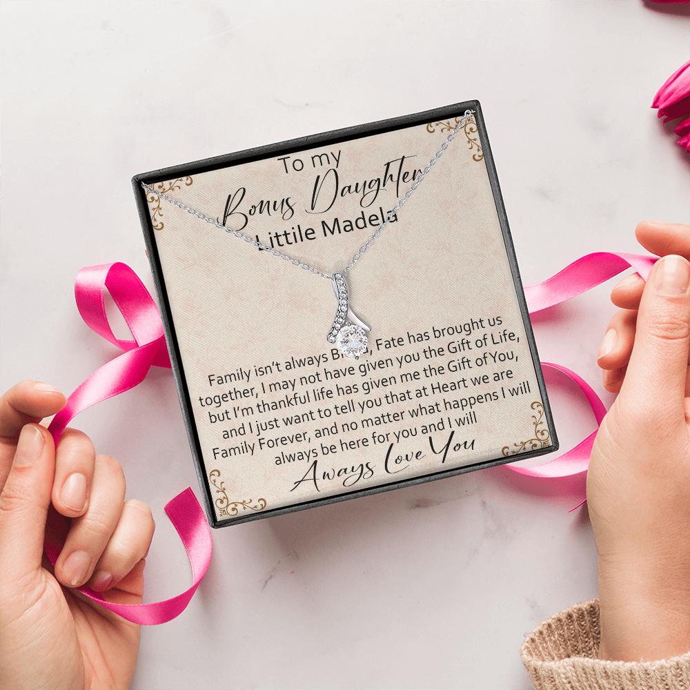 To My Bonus Daughter Personalized Alluring Necklace, Custom your Name for Birthday, Back to School, Christmas or any Special Occasion.
