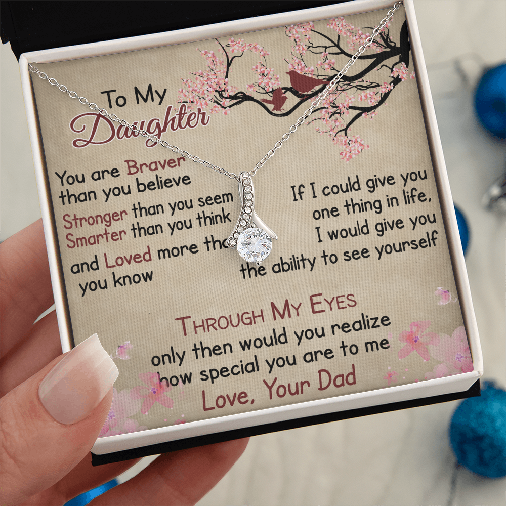 To My Daughter Gift from Dad - Alluring Ribbon Necklace for Your Princess, Little Girl Present