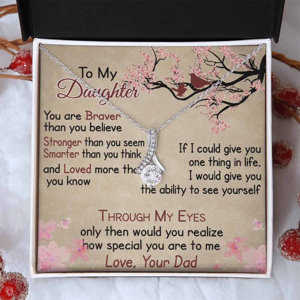 To My Daughter Gift from Dad - Alluring Ribbon Necklace for Your Princess, Little Girl Present