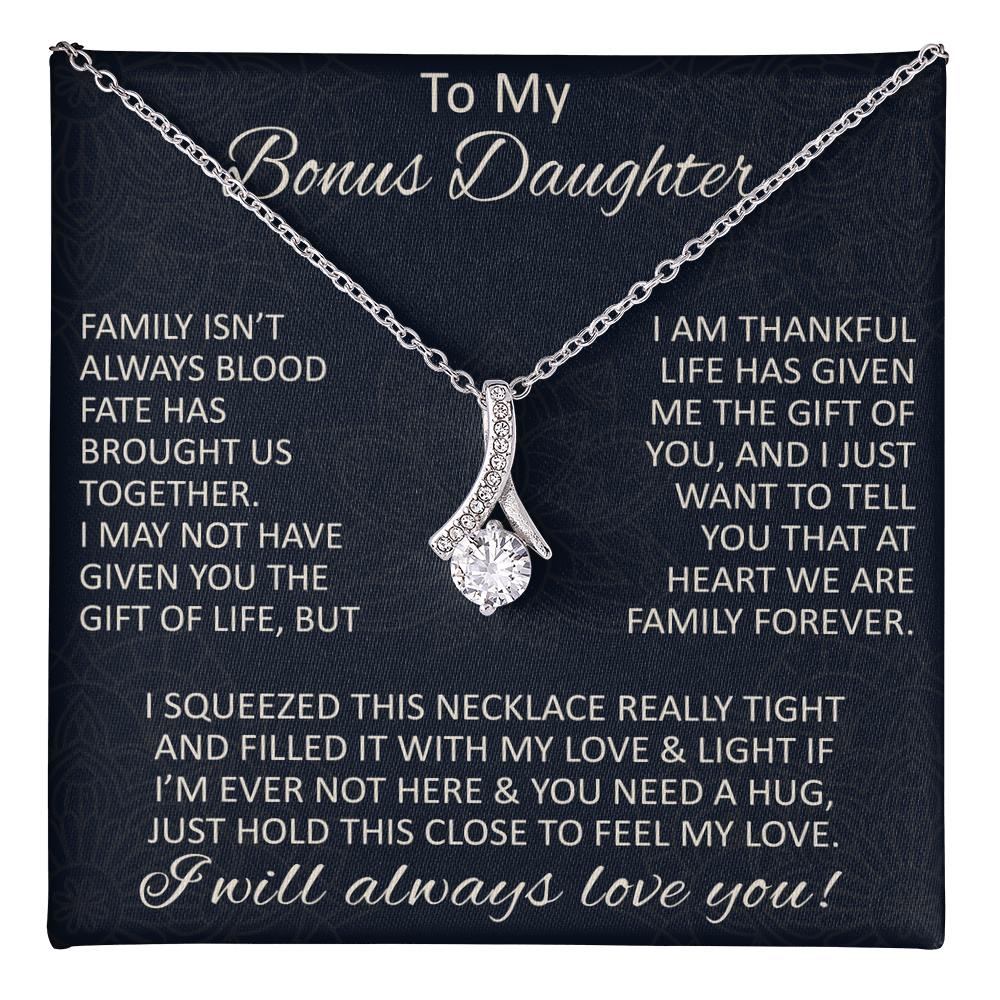 Love Gift for Bonus Daughter - Alluring Beauty Necklace from Step Mom Step Dad for Birthday Christmas or any Special Occasion.