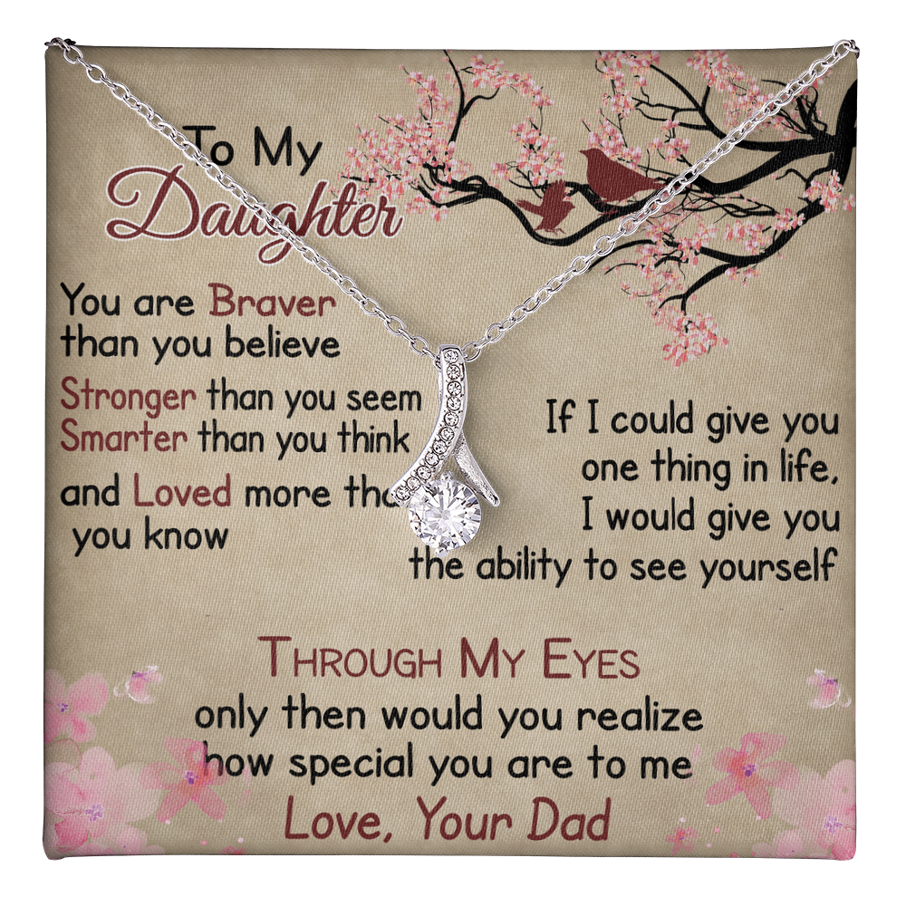 To My Daughter Gift from Dad - Alluring Ribbon Necklace for Your Princess, Little Girl Present