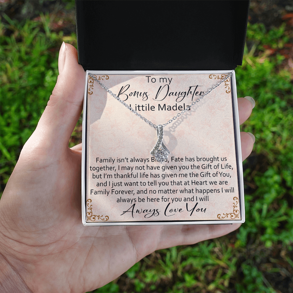To My Bonus Daughter Personalized Alluring Necklace, Custom your Name for Birthday, Back to School, Christmas or any Special Occasion.