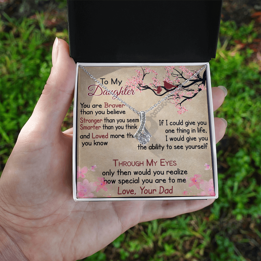 To My Daughter Gift from Dad - Alluring Ribbon Necklace for Your Princess, Little Girl Present