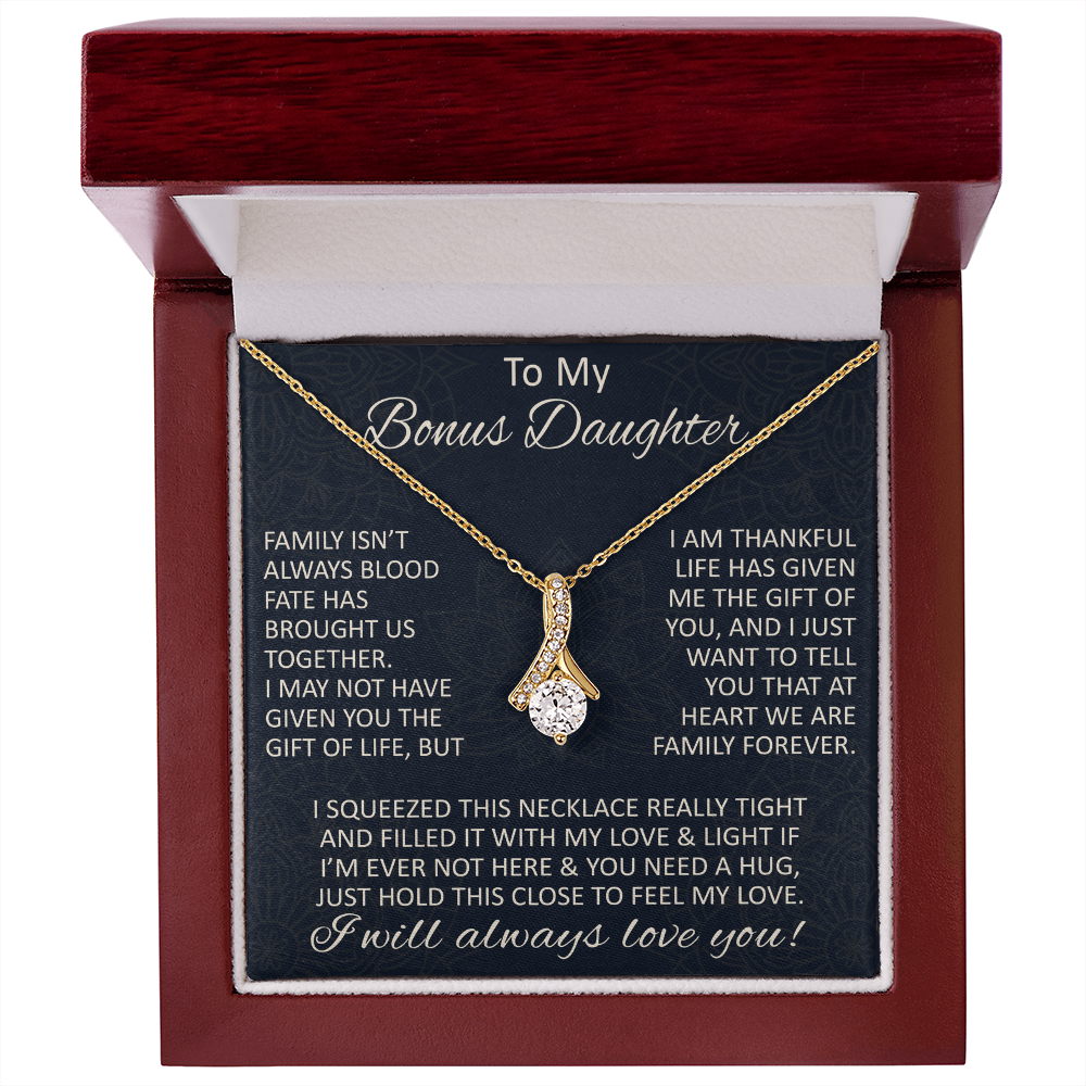 Love Gift for Bonus Daughter - Alluring Beauty Necklace from Step Mom Step Dad for Birthday Christmas or any Special Occasion.