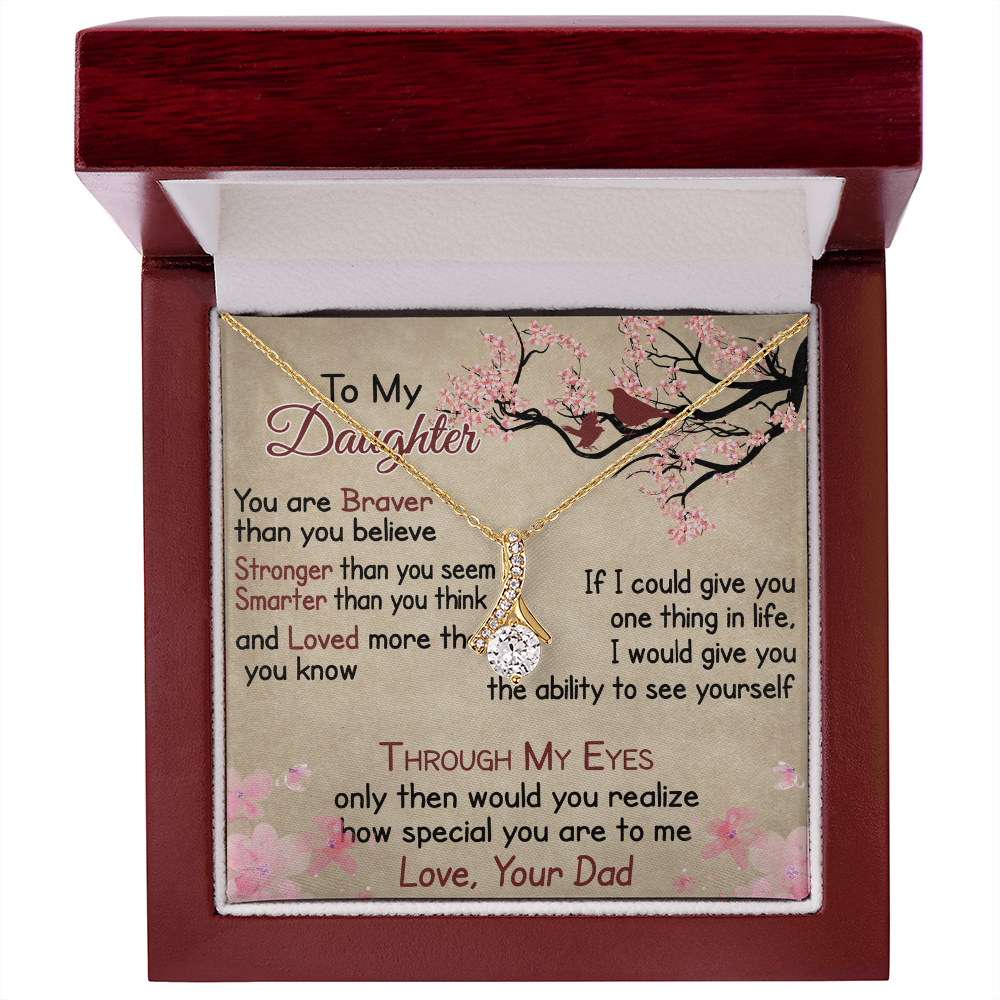 To My Daughter Gift from Dad - Alluring Ribbon Necklace for Your Princess, Little Girl Present