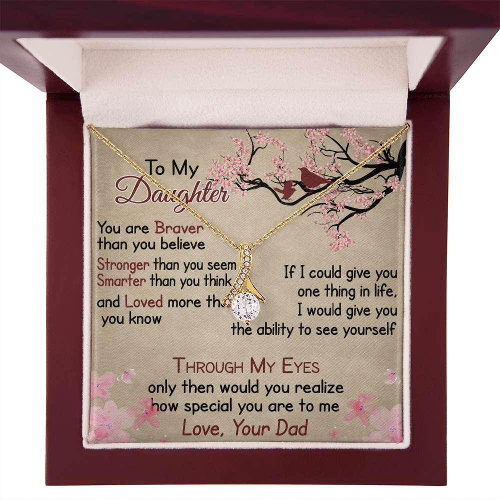 To My Daughter Gift from Dad - Alluring Ribbon Necklace for Your Princess, Little Girl Present