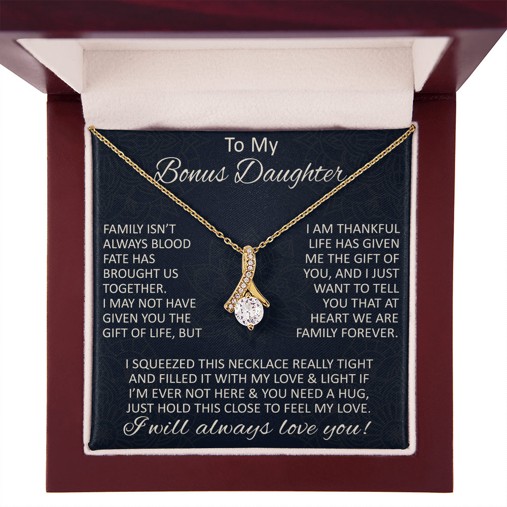 Love Gift for Bonus Daughter - Alluring Beauty Necklace from Step Mom Step Dad for Birthday Christmas or any Special Occasion.