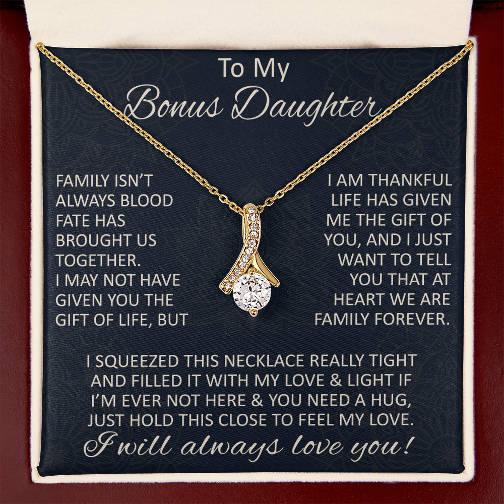 Love Gift for Bonus Daughter - Alluring Beauty Necklace from Step Mom Step Dad for Birthday Christmas or any Special Occasion.