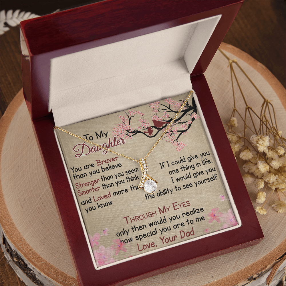 To My Daughter Gift from Dad - Alluring Ribbon Necklace for Your Princess, Little Girl Present