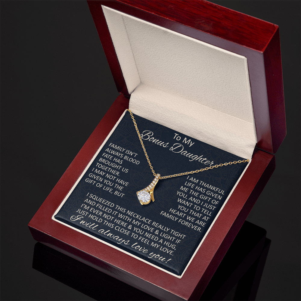 Love Gift for Bonus Daughter - Alluring Beauty Necklace from Step Mom Step Dad for Birthday Christmas or any Special Occasion.