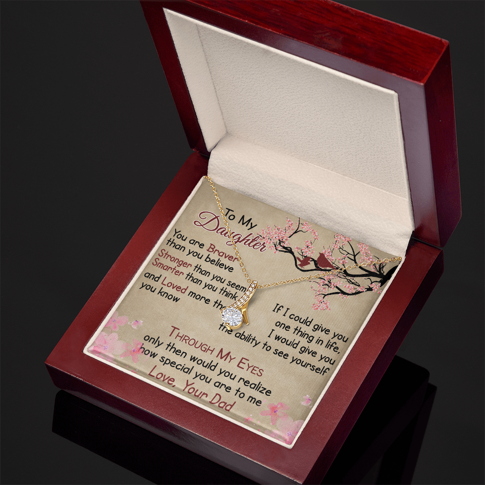 To My Daughter Gift from Dad - Alluring Ribbon Necklace for Your Princess, Little Girl Present