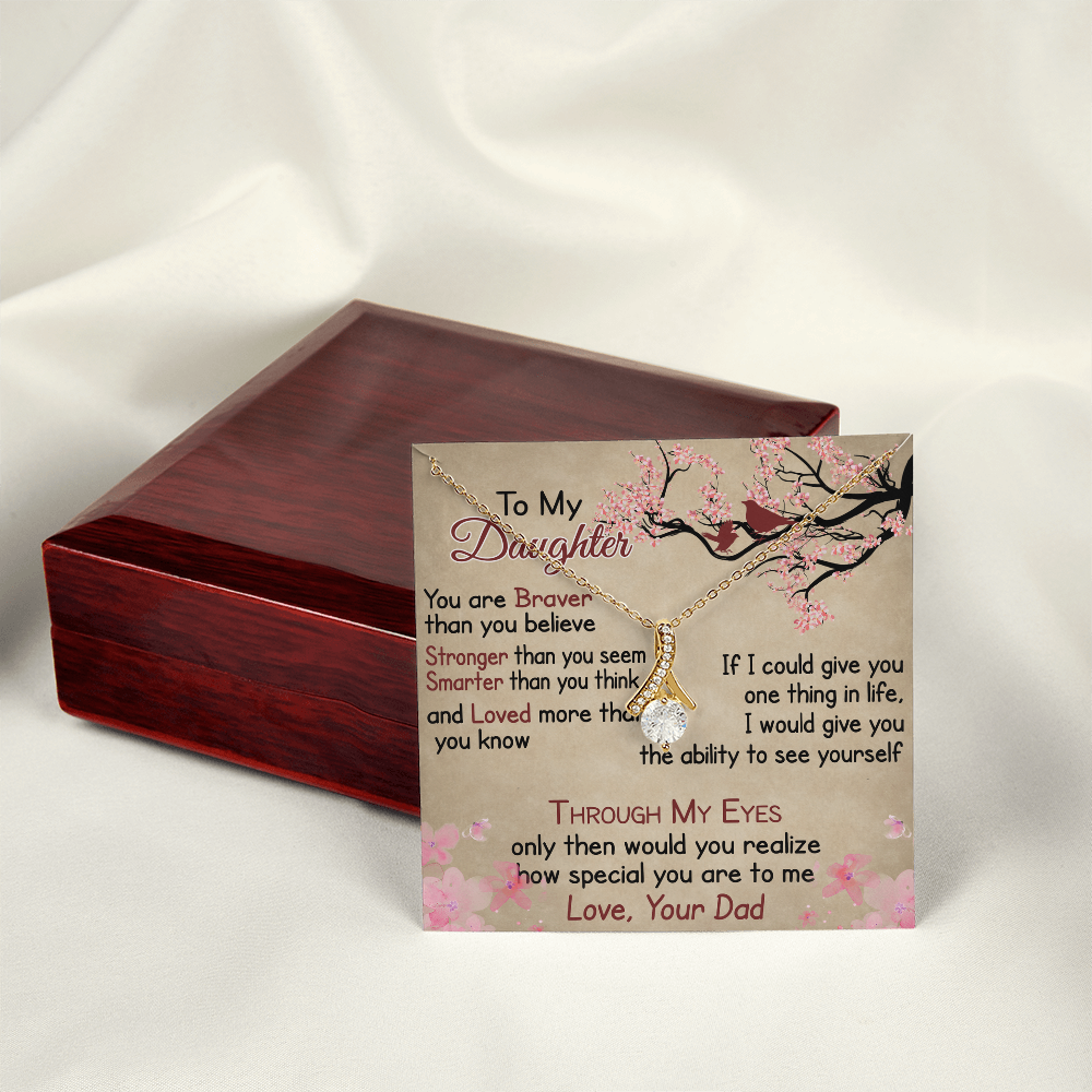 To My Daughter Gift from Dad - Alluring Ribbon Necklace for Your Princess, Little Girl Present