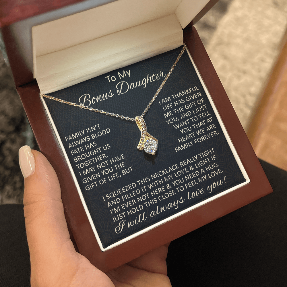 Love Gift for Bonus Daughter - Alluring Beauty Necklace from Step Mom Step Dad for Birthday Christmas or any Special Occasion.
