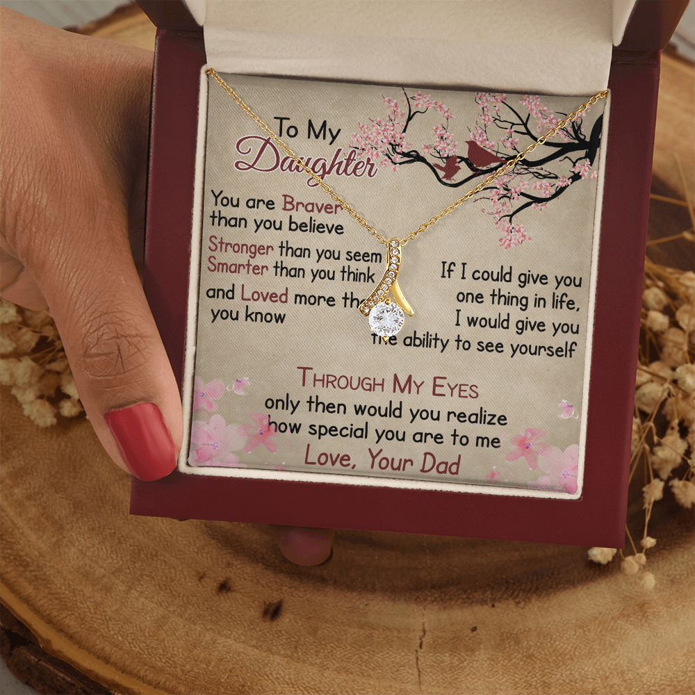 To My Daughter Gift from Dad - Alluring Ribbon Necklace for Your Princess, Little Girl Present