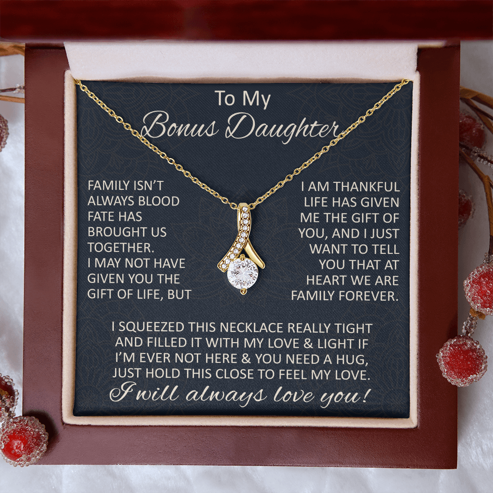 Love Gift for Bonus Daughter - Alluring Beauty Necklace from Step Mom Step Dad for Birthday Christmas or any Special Occasion.