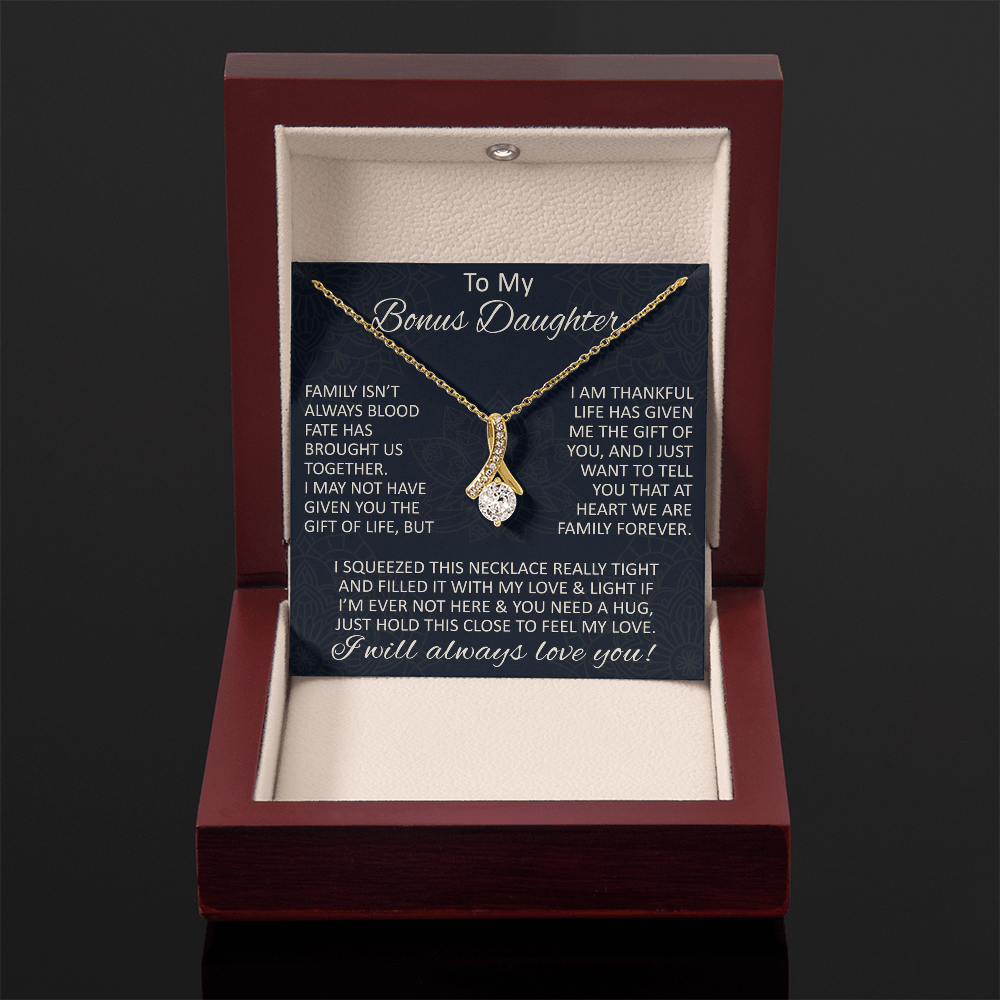 Love Gift for Bonus Daughter - Alluring Beauty Necklace from Step Mom Step Dad for Birthday Christmas or any Special Occasion.