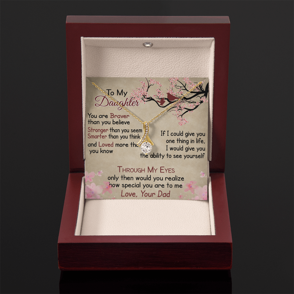 To My Daughter Gift from Dad - Alluring Ribbon Necklace for Your Princess, Little Girl Present