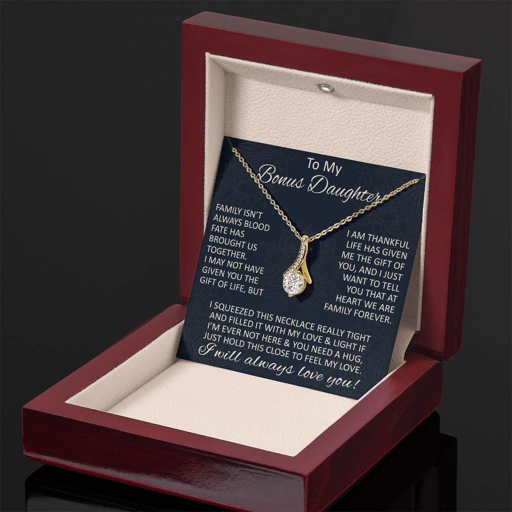 Love Gift for Bonus Daughter - Alluring Beauty Necklace from Step Mom Step Dad for Birthday Christmas or any Special Occasion.