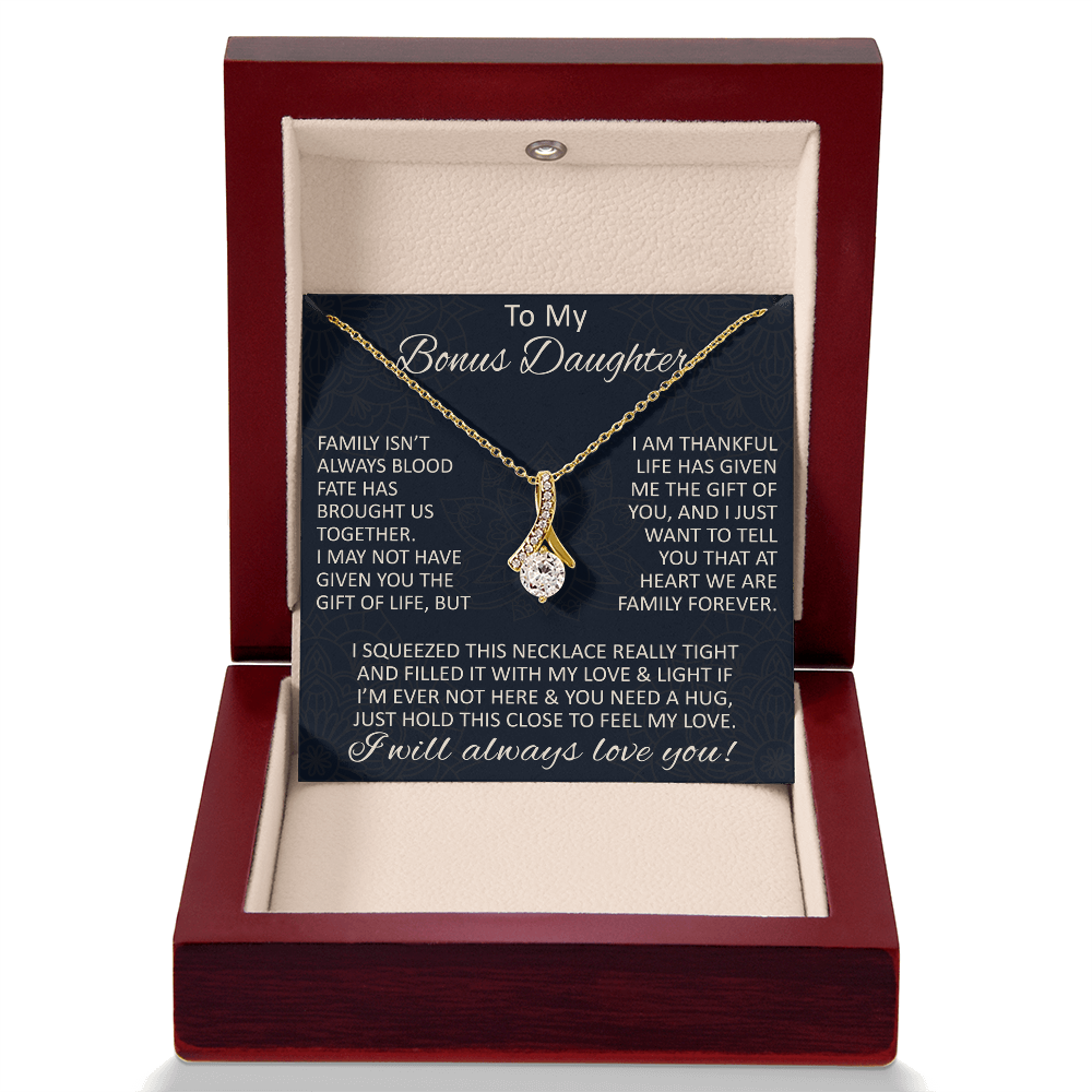 Love Gift for Bonus Daughter - Alluring Beauty Necklace from Step Mom Step Dad for Birthday Christmas or any Special Occasion.