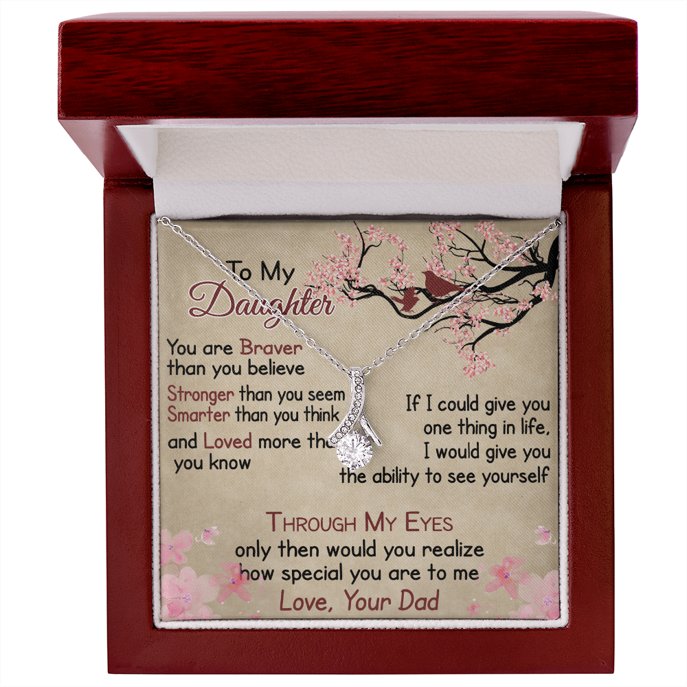 To My Daughter Gift from Dad - Alluring Ribbon Necklace for Your Princess, Little Girl Present