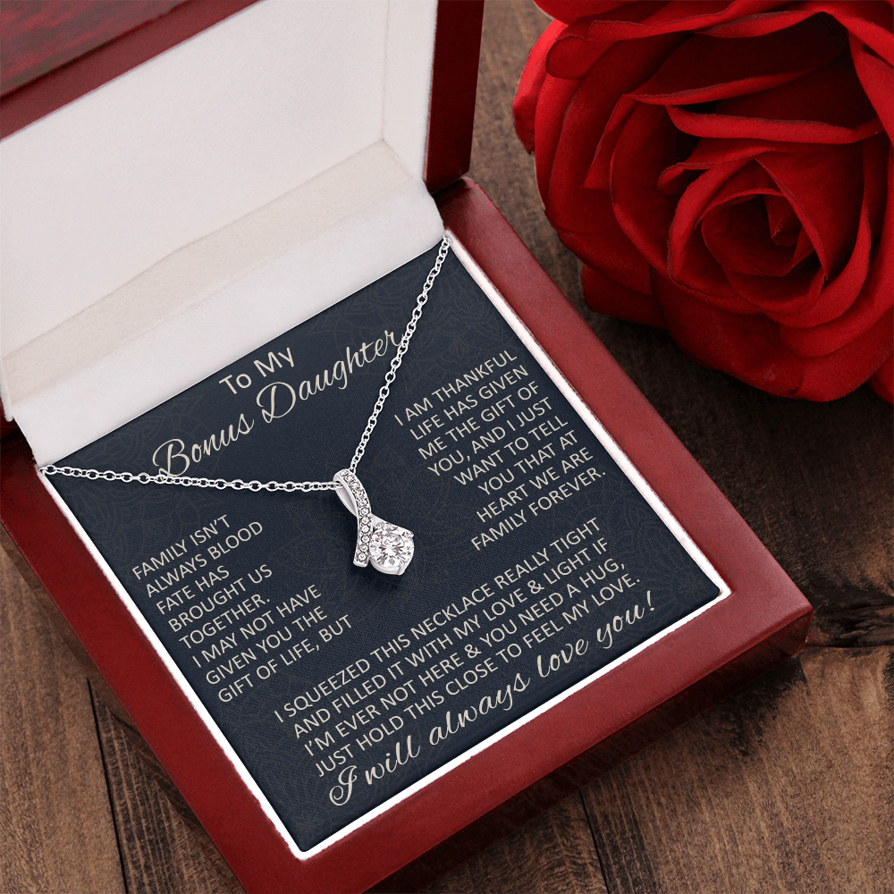 Love Gift for Bonus Daughter - Alluring Beauty Necklace from Step Mom Step Dad for Birthday Christmas or any Special Occasion.