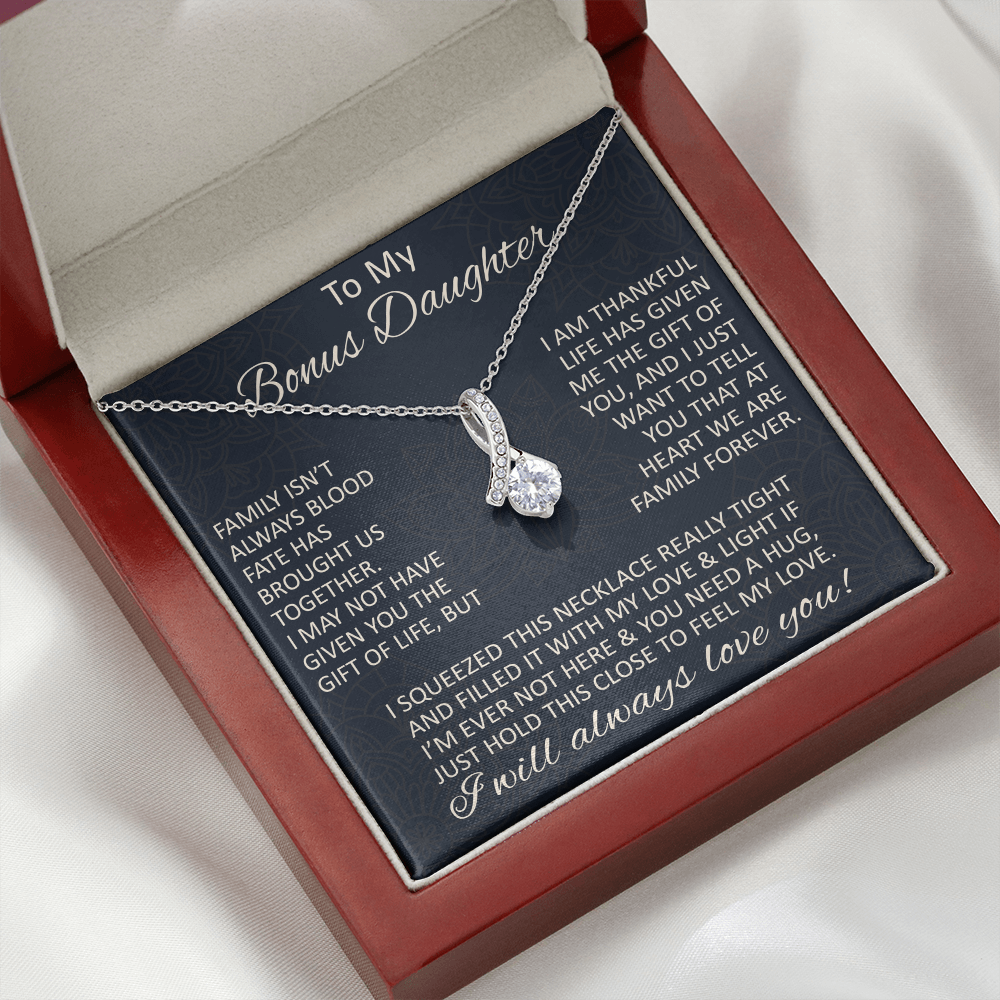 Love Gift for Bonus Daughter - Alluring Beauty Necklace from Step Mom Step Dad for Birthday Christmas or any Special Occasion.