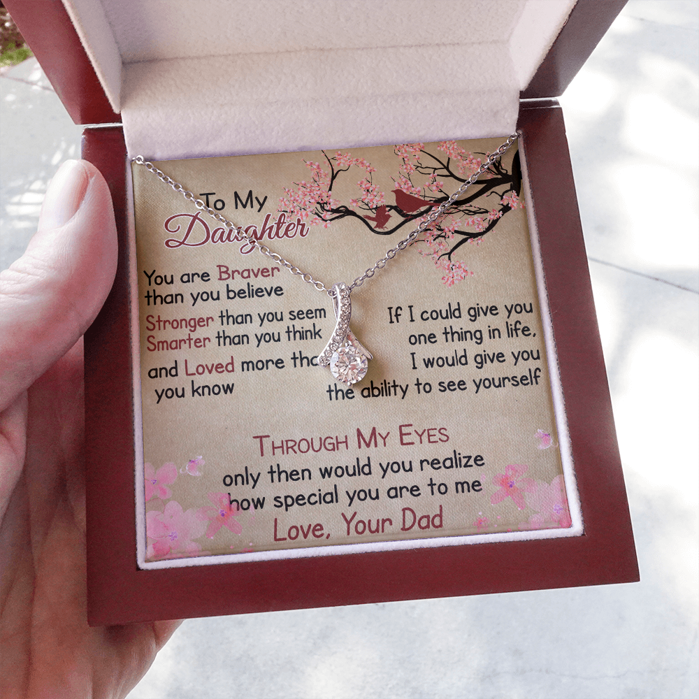 To My Daughter Gift from Dad - Alluring Ribbon Necklace for Your Princess, Little Girl Present