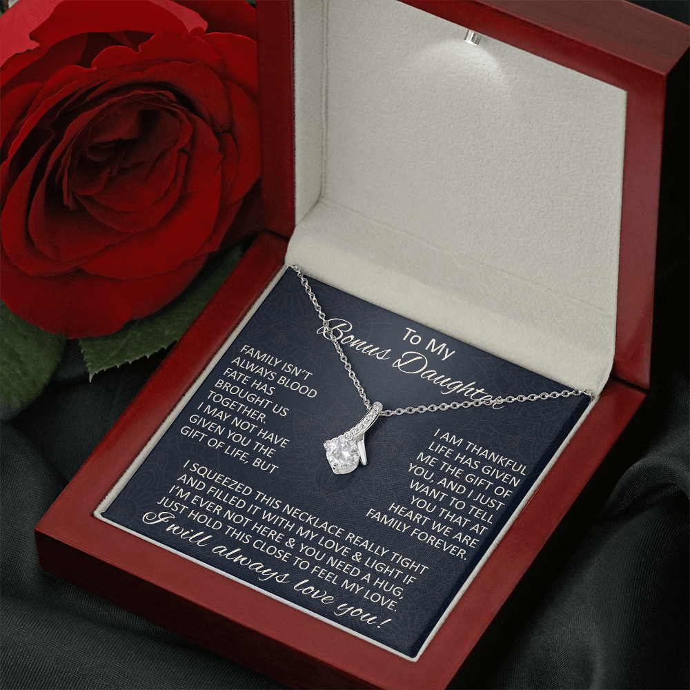 Love Gift for Bonus Daughter - Alluring Beauty Necklace from Step Mom Step Dad for Birthday Christmas or any Special Occasion.