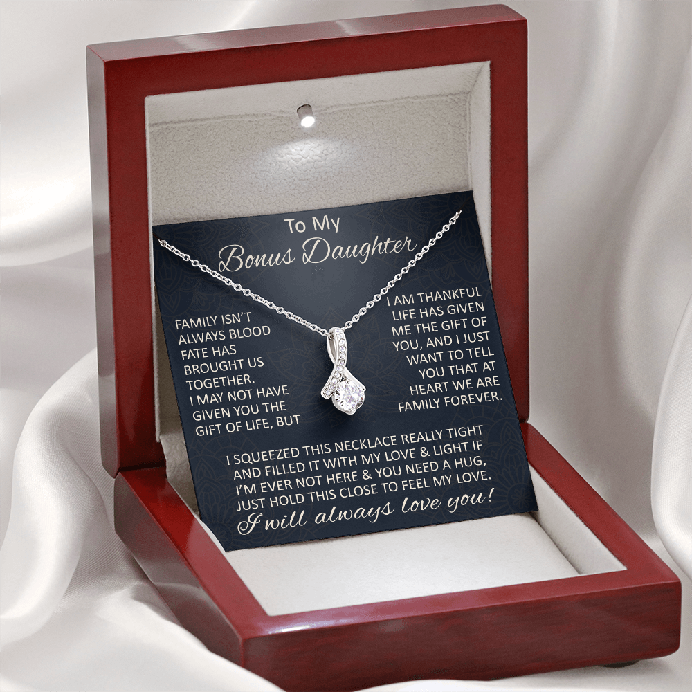 Love Gift for Bonus Daughter - Alluring Beauty Necklace from Step Mom Step Dad for Birthday Christmas or any Special Occasion.