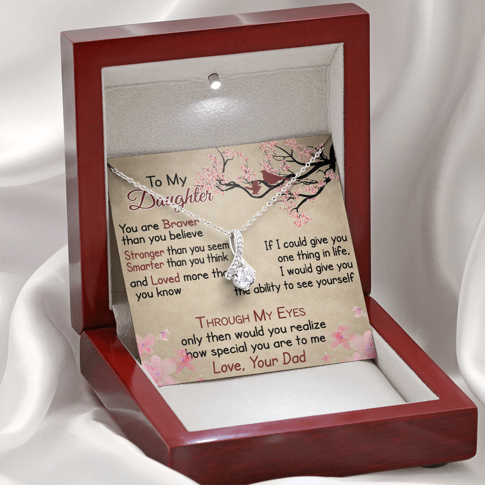 To My Daughter Gift from Dad - Alluring Ribbon Necklace for Your Princess, Little Girl Present