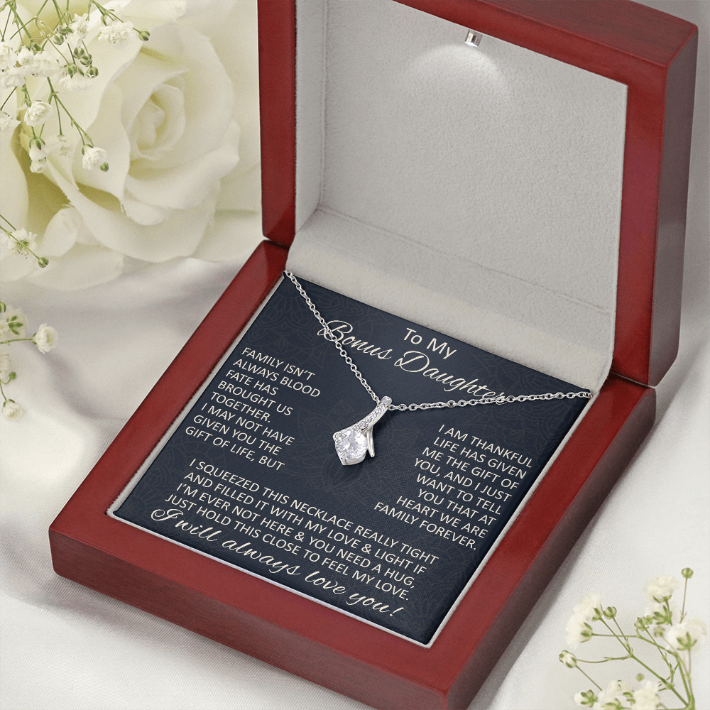 Love Gift for Bonus Daughter - Alluring Beauty Necklace from Step Mom Step Dad for Birthday Christmas or any Special Occasion.