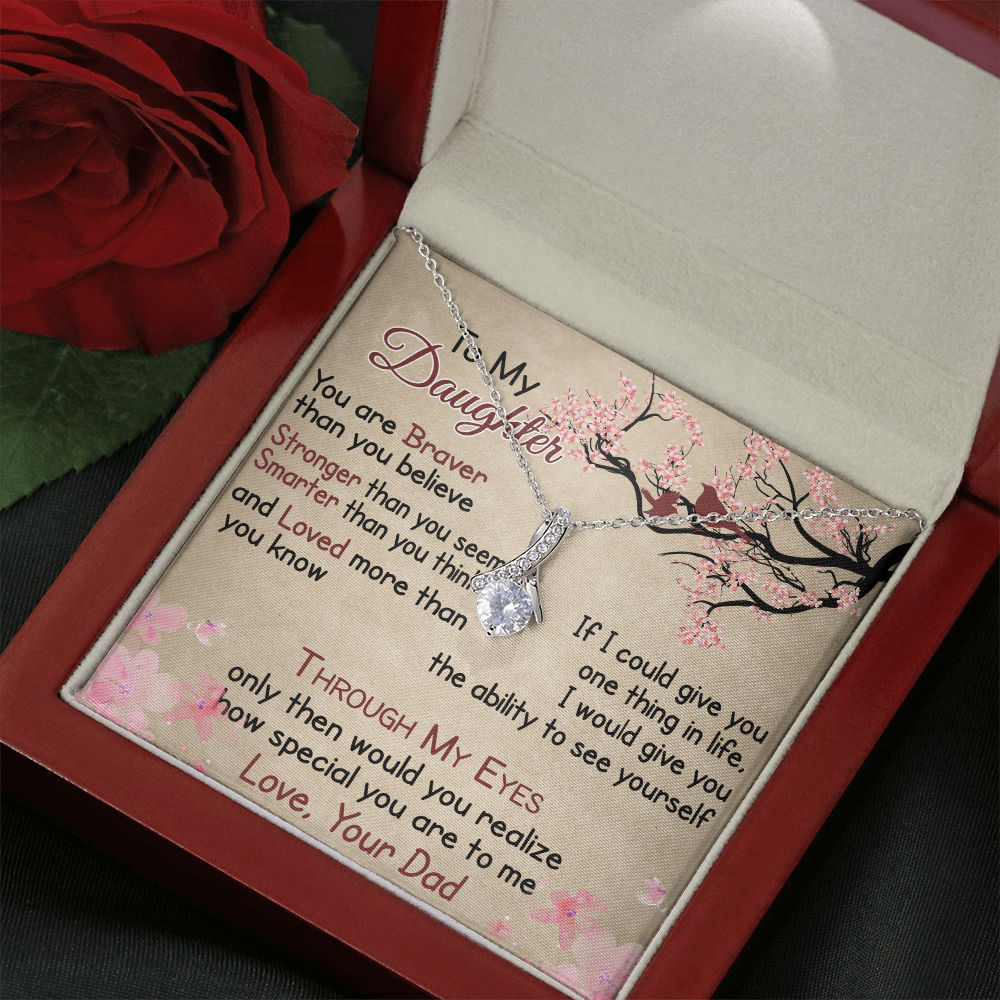 To My Daughter Gift from Dad - Alluring Ribbon Necklace for Your Princess, Little Girl Present