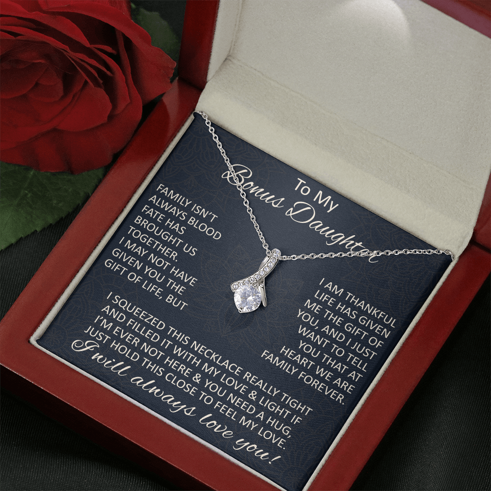 Love Gift for Bonus Daughter - Alluring Beauty Necklace from Step Mom Step Dad for Birthday Christmas or any Special Occasion.