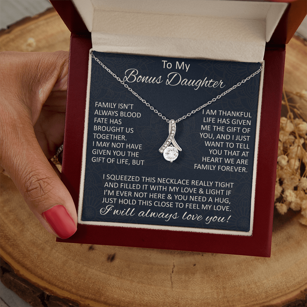 Love Gift for Bonus Daughter - Alluring Beauty Necklace from Step Mom Step Dad for Birthday Christmas or any Special Occasion.