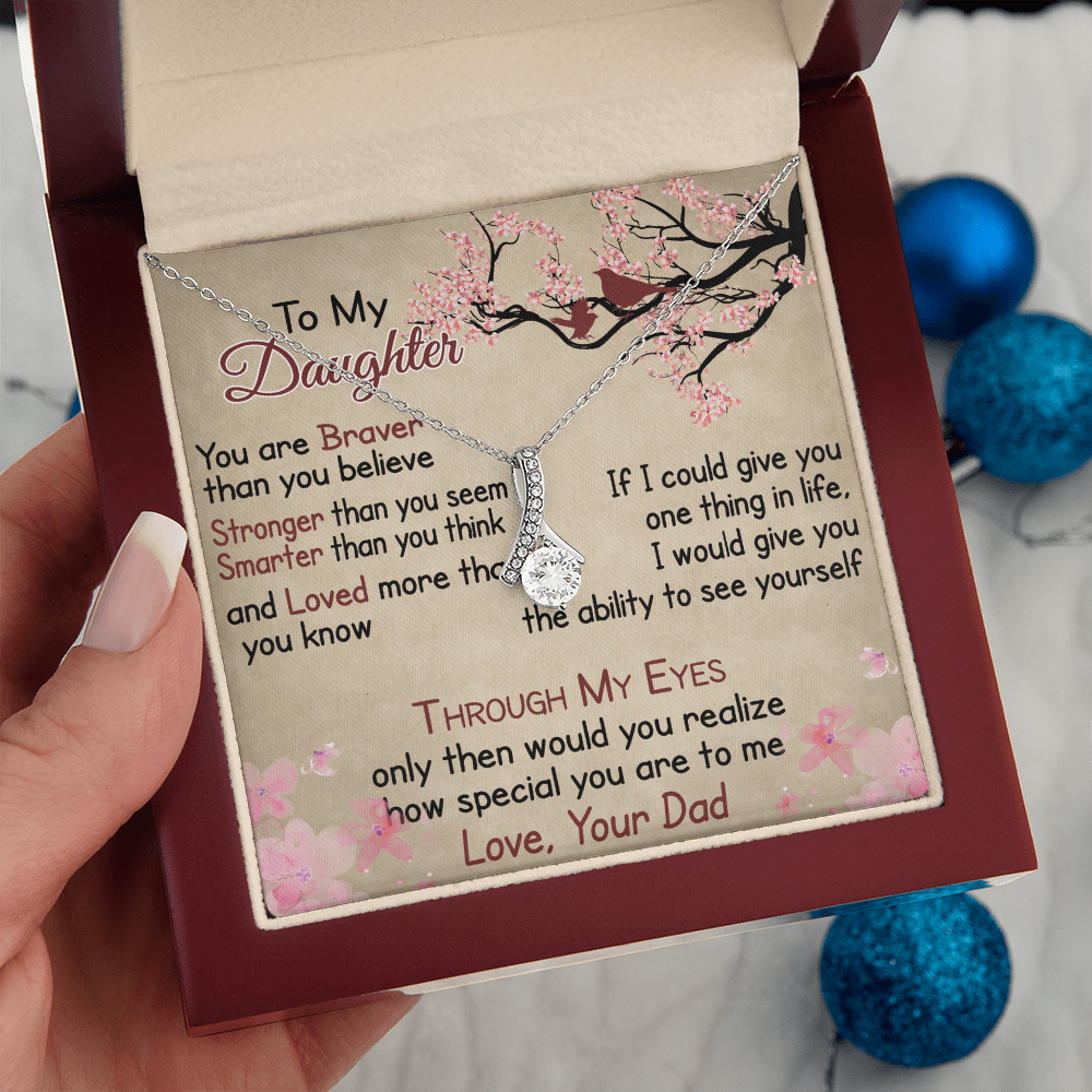 To My Daughter Gift from Dad - Alluring Ribbon Necklace for Your Princess, Little Girl Present