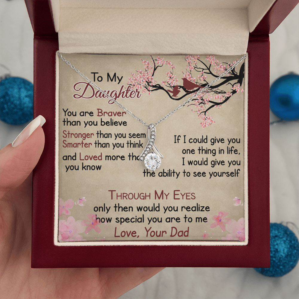 To My Daughter Gift from Dad - Alluring Ribbon Necklace for Your Princess, Little Girl Present